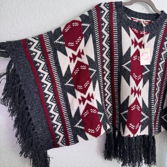 Raga Poncho Womens Extra Small Southwest Aztec Fringe Blanket Sweater Kimono NEW - Picture 6 of 11